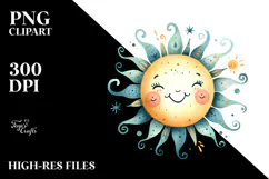 Whimsical Smiling Sun in Watercolor PNG Product Image 2