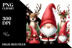 Red Christmas Gnomes with Deer, PNG Product Image 3