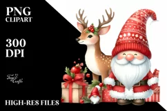 Red Christmas Gnomes with Deer, PNG Product Image 1