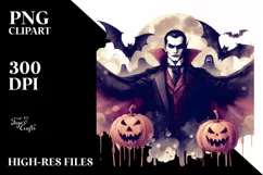 Washed Watercolor Style Halloween Vampire PNG Product Image 1