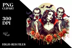 Washed Watercolor Style Halloween Vampire PNG Product Image 1