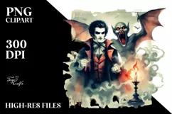 Washed Watercolor Style Halloween Vampire PNG Product Image 1