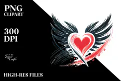 Simple Paintbrush Style Heart with Wings, High-Res PNG Product Image 2