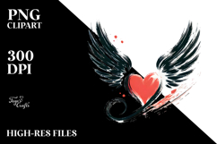 Simple Paintbrush Style Heart with Wings, High-Res PNG Product Image 2
