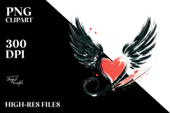 Simple Paintbrush Style Heart with Wings, High-Res PNG Product Image 2