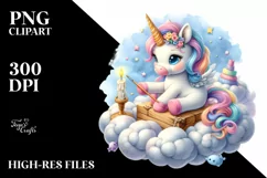 Cute Baby Unicorn on Cloud | Sublimation | Clipart Product Image 3