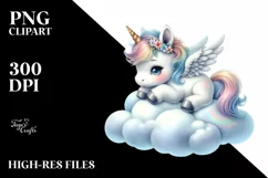Cute Baby Unicorn on Cloud | Clipart Product Image 1