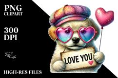 Detailed Puppy with Heart Shaped Sunglasses PNG Product Image 2