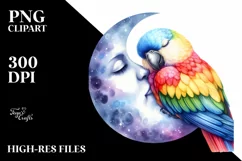 Colorful Parrot Sleeping on the Moon PNG Product Image 3
