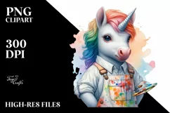 Colorful Unicorn in Painter's Smock PNG Product Image 1