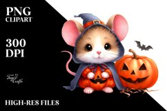 Cute Baby Mouse Halloween Scene Watercolor Drawing Product Image 1
