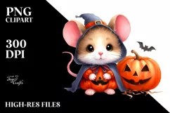 Cute Baby Mouse Halloween Scene Watercolor Drawing Product Image 1