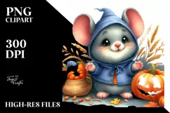 Cute Baby Mouse Halloween Scene Watercolor Drawing Product Image 3