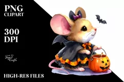 Cute Baby Mouse Halloween Scene Watercolor Drawing Product Image 1