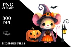 Cute Baby Mouse Halloween Scene Watercolor Drawing Product Image 1