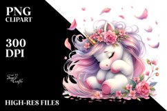 Cute Baby Unicorn Tumbling with Spring Petals in the Wind | Product Image 3