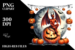 Watercolor Demon Half Moon Trick or Treat PNG Product Image 2