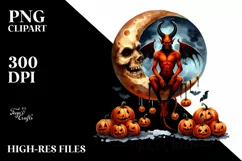 Watercolor Style Halloween Demon Sitting on Half Moon with Product Image 3