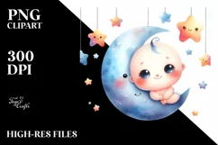 Colorful Baby on Moon PNG Product Image 3