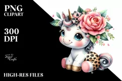 Smiling Baby Unicorn with Camellia Clipart Product Image 3