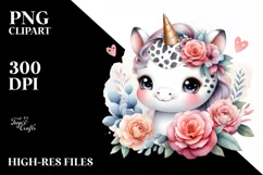 Smiling Baby Unicorn with Camellia Clipart Product Image 1
