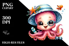 Energetic Baby Octopus for the Beach PNG Product Image 2