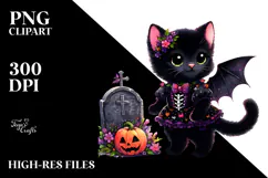 Baby Black Cat Halloween Grave | Clipart Product Image 2
