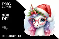 Cute Unicorn with es and Santa Hat PNG Product Image 1