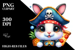Watercolor Baby Bunny with Pirate Hat PNG Product Image 2