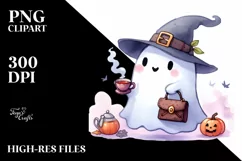 Cute Ghost with Purse Holding Tea PNG Product Image 3