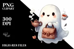 Spooky Ghost with Purse Holding Tea PNG Product Image 3