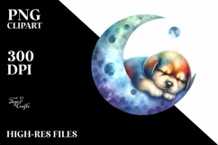Colorful Watercolor Puppy Sleeping on the Moon Product Image 3