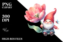 Cute Gnome with Large Tulip PNG Product Image 2