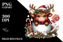 Cute Highland Cow with Christmas Enjoyment, PNG Product Image 3