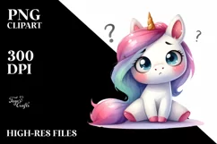 Simple Funny Expressive Unicorn Watercolor PNG Product Image 1