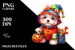 Baby Dog Dressed for Halloween Watercolor | Clipart Product Image 2