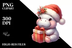 Cute Baby Hippo in Santa Hat PNG Product Image 1