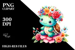 Vibrant Flower Turtle Watercolor | Clipart Product Image 2