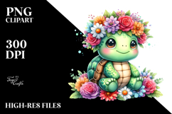 Vibrant Flower Turtle Watercolor | Clipart Product Image 2