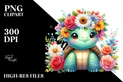 Vibrant Flower Turtle Watercolor | Clipart Product Image 1