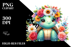 Vibrant Flower Turtle Watercolor | Clipart Product Image 2
