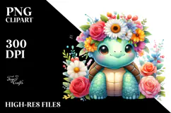 Vibrant Flower Turtle Watercolor | Clipart Product Image 2
