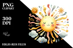 Whimsical Smiling Sun in Watercolor PNG Product Image 2