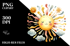 Whimsical Smiling Sun in Watercolor PNG Product Image 2