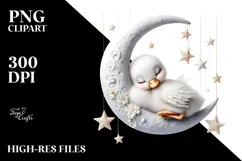 Baby Swan Dressed Sleeping on the Moon PNG Product Image 2