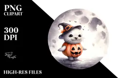 Cute Halloween Seal on Moon, High-Res PNG Product Image 2