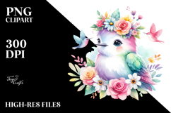 Pastel Hummingbird Flower Watercolor | Clipart Product Image 2