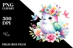 Pastel Hummingbird Flower Watercolor | Clipart Product Image 2