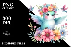 Vibrant Flower Crown Hummingbird | Cartoon Style Product Image 3