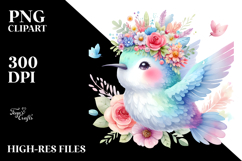 Pastel Hummingbird Flower Watercolor | Clipart Product Image 2